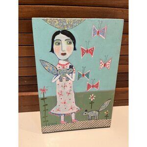 Squirrels & Butterflies #660 Art Sari Noy Azaria 2011 Original Painting on Wood